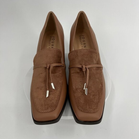 Journee Collection Tan Block Heel Loafers Size 8 - Picture 4 of 10